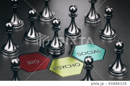 Biopsychosocial model. Mental health approach. Psychology concept. 93886326