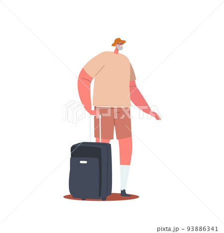 Senior Tourist Male Character with Suitcase and Foreign Passport in Trip, Elderly Man Traveling with Luggage 93886341