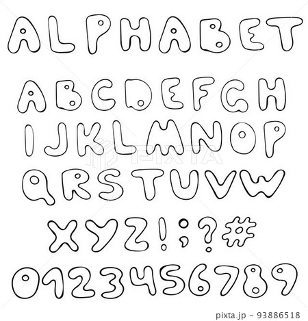 Isolated Hand-Drawn Vector Alphabet. Set With Black And White English Letters. Isolated Hand-Drawn Vector Alphabet. Set With Black And White English Letters. 93886518