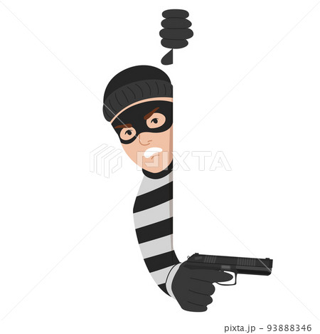 Criminal with a gun looking out of corner 93888346