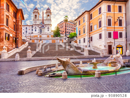 Fountain of the Boat or Fontana della Barcaccia and the Spanish Steps Piazza di Spagna , Rome, Italy 93890528