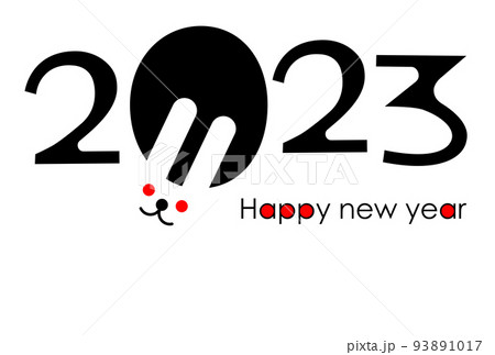 2023年卯年年賀状-シンプル兎西暦白色背景イラスト素材 93891017