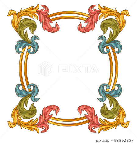 Decorative floral frame in baroque style. Colorful curling plant. 93892857