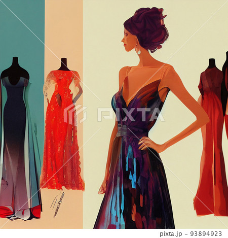 Stylish young woman stylist choose dress cloth in bathrobe wardrobe. 93894923