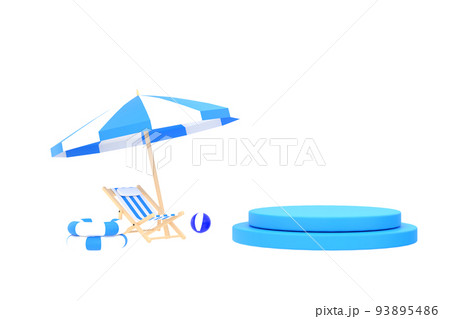 3D. beach umbrella, beach ball, swimming ring and beach chair. Summer travel and holiday concept. 3D. beach umbrella, beach ball, swimming ring and beach chair. Summer travel and holiday concept. 93895486