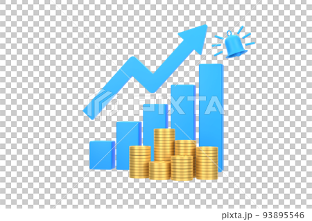 3D. blue rising arrow and profit bar graph with...のイラスト素材 [93895546 ...