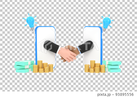 3D.businessman shaking hands through smartphone screens, concluding a contract via the Internet. 3D.businessman shaking hands through smartphone screens, concluding a contract via the Internet. 93895556
