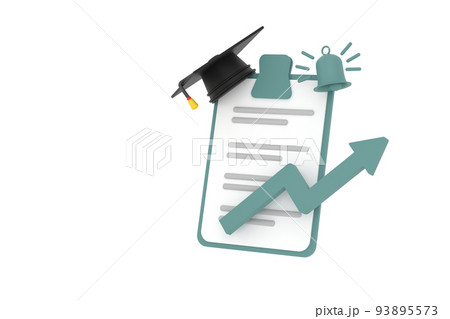 3D. Clipboard and bell to success education concept 3D. Clipboard and bell to success education concept 93895573