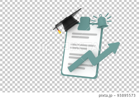 3D. Clipboard and bell to success education concept 3D. Clipboard and bell to success education concept 93895573