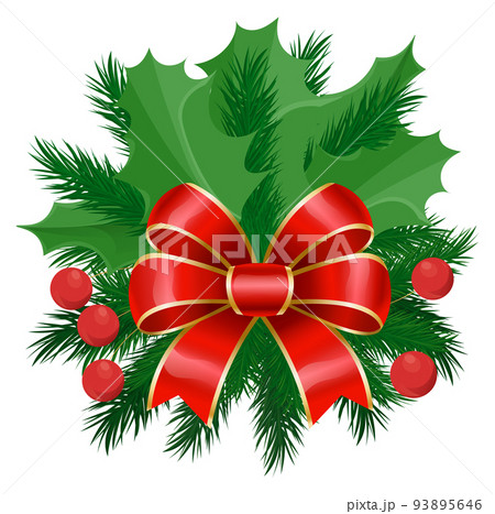 Mistletoe and Pine Tree Branch with Ribbon Bow Mistletoe and Pine Tree Branch with Ribbon Bow 93895646