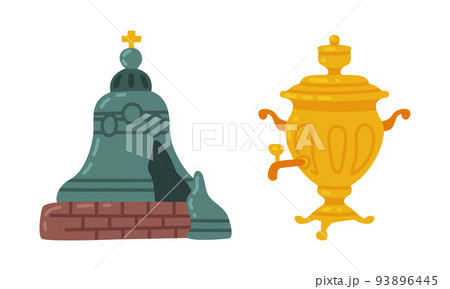 Huge Tsar Bell and Samovar Metal Pot as Russian Symbol Vector Set Huge Tsar Bell and Samovar Metal Pot as Russian Symbol Vector Set 93896445