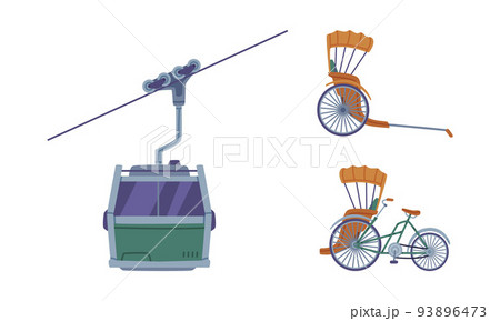 Chinese Funicular as Cable Railway on Steep Slope and Rickshaw Cycle Vector Set Chinese Funicular as Cable Railway on Steep Slope and Rickshaw Cycle Vector Set 93896473
