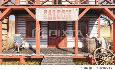 Old vintage western saloon isolated on the field in Wild West, 3d rendering Old vintage western saloon isolated on the field in Wild West, 3d rendering 93896545