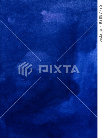 Watercolor dark blue background painting texture. Vintage indigo blue color hand painted watercolour backdrop. Stains on paper. 93897735