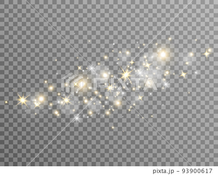 Glitter light and stars wave. Sparkle golden bokeh. Shine luxury background. Christmas Holiday glow particle. White star effect. Festive party design. Twinkle flash. Fairy bulb. Vector illustration 93900617
