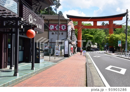 箱根町　芦ノ湖畔の国道1号線沿い街並みと箱根神社第一鳥居 93903286