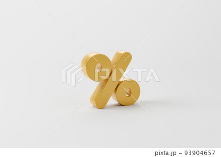 Gold color percentage icon on white background and copy space. 3d illustration 93904657