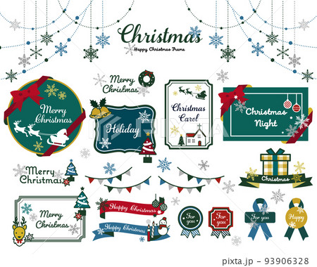 大人かわいいクリスマスアイコンベクターイラスト素材／プレゼント／サンタ／素材／ゴールド 93906328