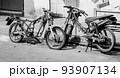 Black and white of the old and rusty motorcycle 93907134