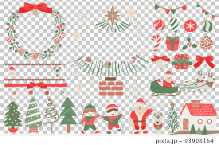 クリスマスのナチュラルで可愛いフレームとイラストのセット_赤_文字なし 93908164