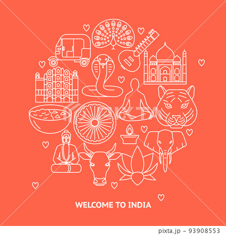 India concept round banner in thin line style 93908553