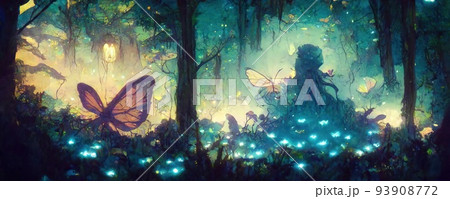 幻想的な世界観と神秘的な空間と光が印象的なイラストのイラスト素材 幻想的な世界観と神秘的な空間と光が印象的なイラストのイラスト素材