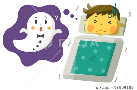 布団で悪夢にうなされる男の子 93909189