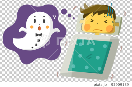 布団で悪夢にうなされる男の子 93909189