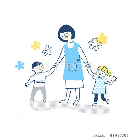 一緒に手をつなぐ保育士と子供たち 一緒に手をつなぐ保育士と子供たち 93910705
