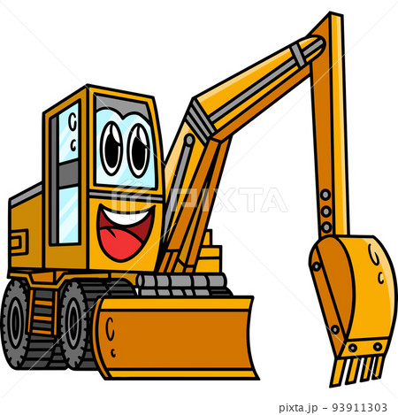 Excavator with Face Vehicle Cartoon Clipart 93911303