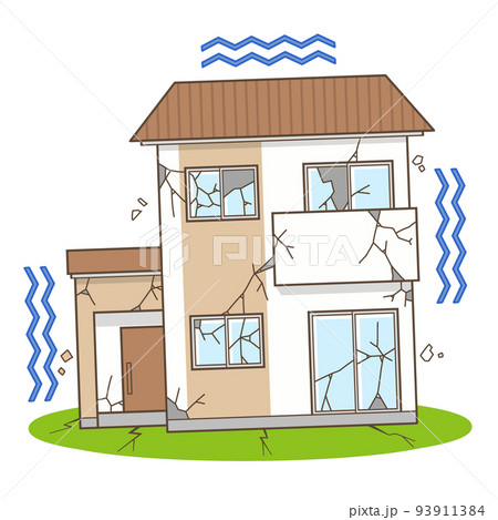 家　地震　住宅　一軒家　イラスト 93911384
