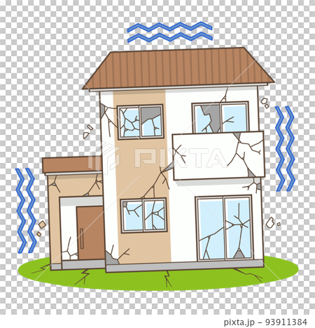 家　地震　住宅　一軒家　イラスト 93911384