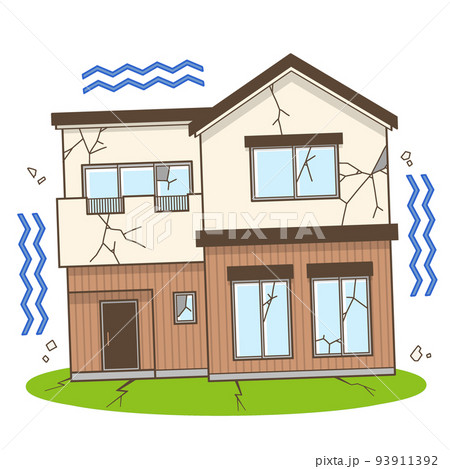 家 地震 住宅 一軒家 イラストのイラスト素材