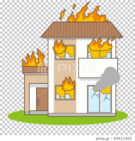 家　火事　住宅　一軒家　イラスト 93911403