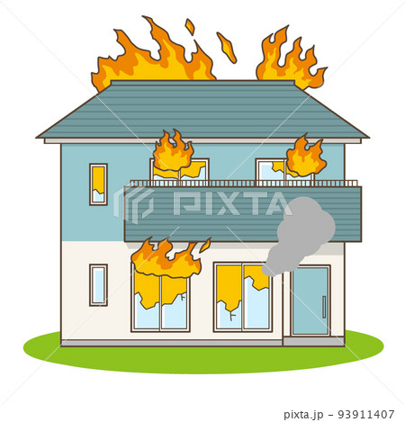 家　火事　住宅　一軒家　イラスト 93911407