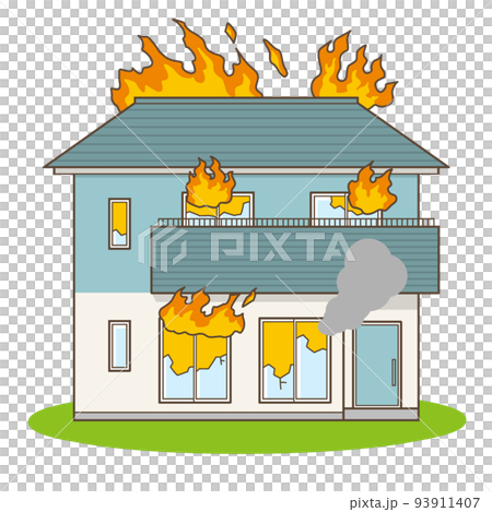家　火事　住宅　一軒家　イラスト 93911407