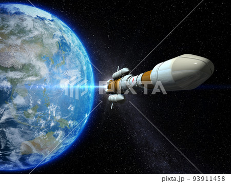 地球　日本　ロケット　スターフィールド　背景　CG 93911458