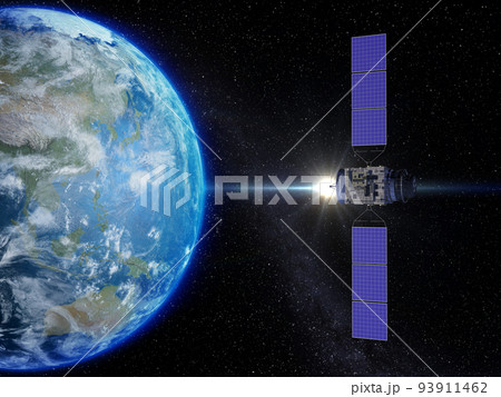 地球　日本　人工衛星 スターフィールド　背景　CG 93911462