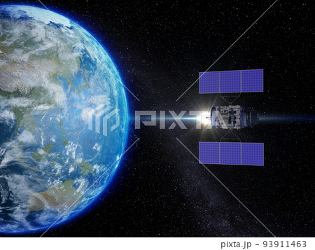 地球　日本　人工衛星B スターフィールド　背景　CG 93911463