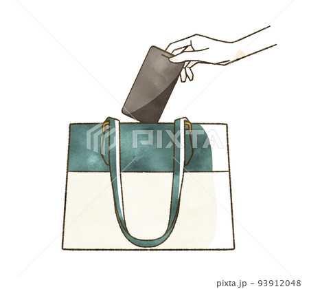 鞄にスマートフォンを出し入れしている手のイラスト素材 [93912048] - PIXTA