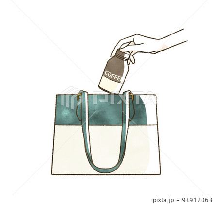 鞄にボトル缶コーヒーを出し入れしている手のイラスト素材 鞄にボトル缶コーヒーを出し入れしている手のイラスト素材