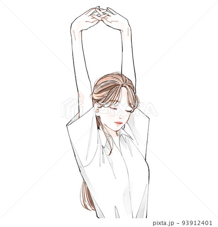 伸びをする女性 伸びをする女性 93912401