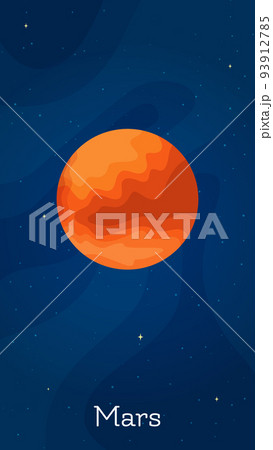Flat space planet Mars vector illustration. Celestial object art concept with isolated planet Mars in solar system on dark blue vertical space background for astronomy art concept Flat space planet Mars vector illustration. Celestial object art concept with isolated planet Mars in solar system on dark blue vertical space background for astronomy art concept 93912785