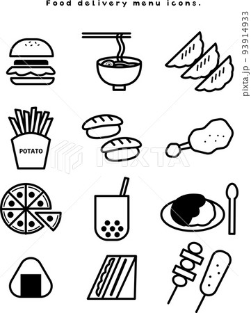 フードデリバリーサービスのメニューのイラスト素材セット 93914933