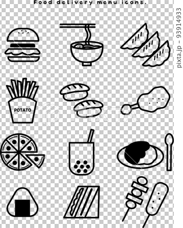 フードデリバリーサービスのメニューのイラスト素材セット 93914933