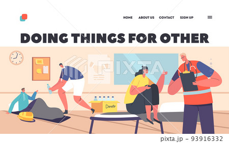 Volunteers Support Landing Page Template. Helpers Giving Water and Medical Assistance to Refugees in Shelter Volunteers Support Landing Page Template. Helpers Giving Water and Medical Assistance to Refugees in Shelter 93916332