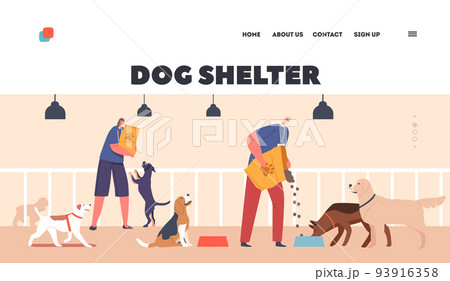 Shelter Landing Page Template. Volunteer Characters Feeding Dogs in Animal Pound. Man and Woman Giving Food to Puppies Shelter Landing Page Template. Volunteer Characters Feeding Dogs in Animal Pound. Man and Woman Giving Food to Puppies 93916358