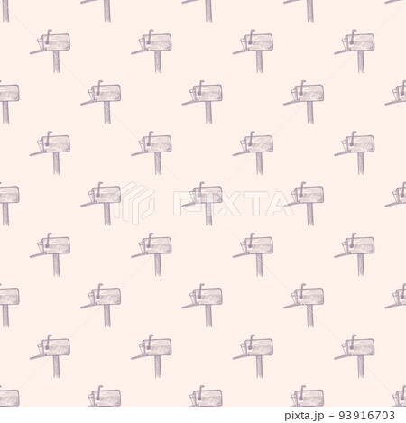 Mailbox with letter engraved seamless pattern. Vintage letterbox in hand drawn style. 93916703
