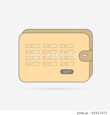 Crypto wallet with recovery seed phrase. Flat design thin vector icon concept Crypto wallet with recovery seed phrase. Flat design thin vector icon concept 93917471