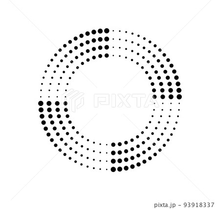 Dot circle speed lines for emblem, design and comic book. Abstract round geometric shape. Halftone graphic striped texture. Circular motion lines. Vector illustration isolated on white background 93918337
